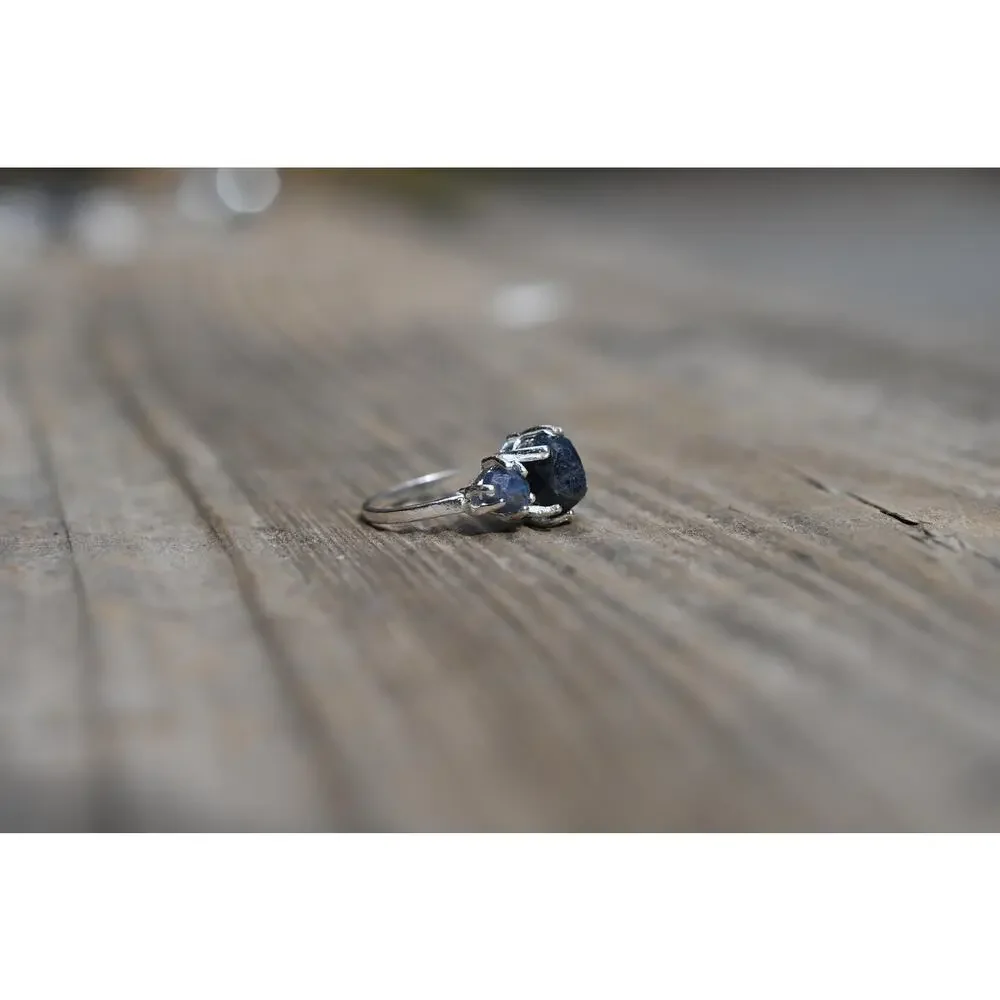 Engagement ring Three Burmese Sapphires in 925 sterling silver ring